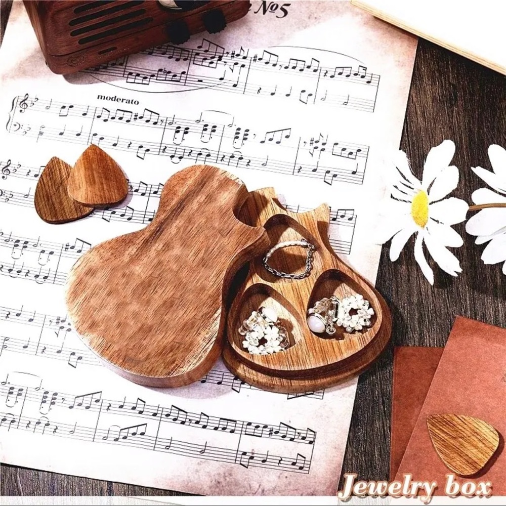 Wooden Guitar Picks Box Guitar Pick jewelry organizer Storage Box Holder